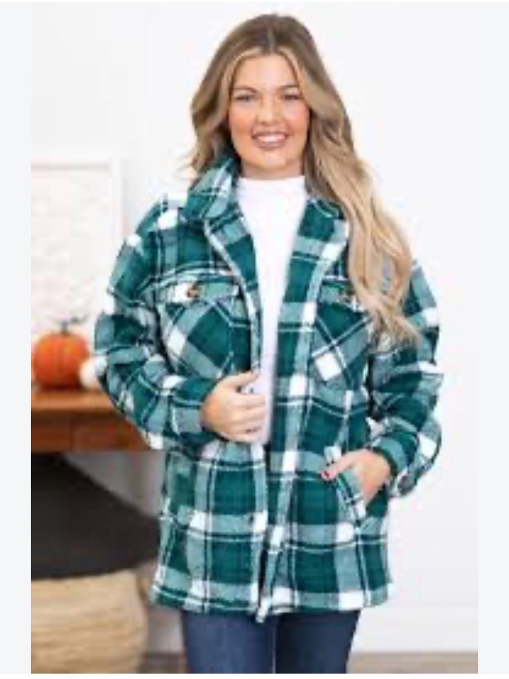 Love Tree Green & White Plaid Shacket